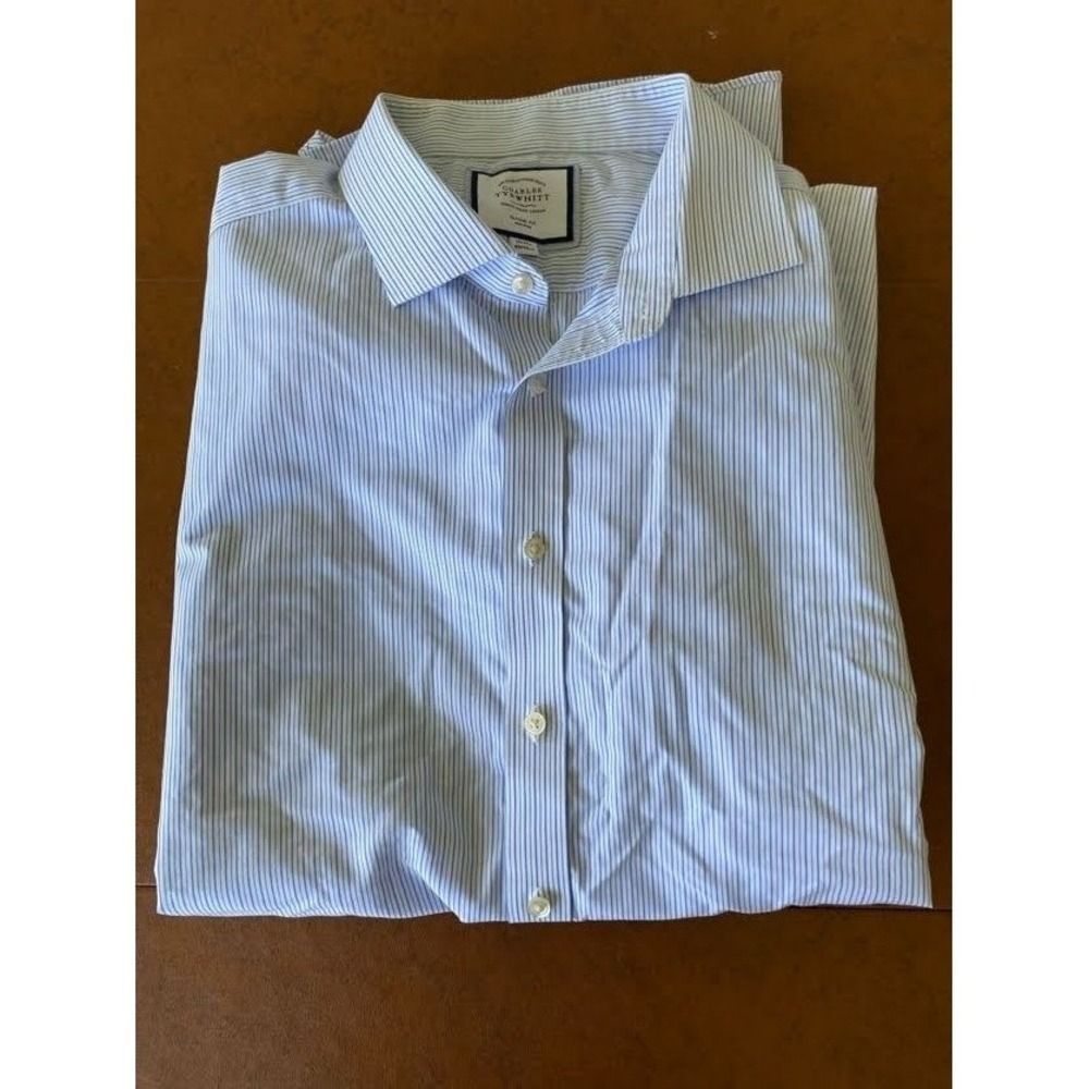 Charles Tyrwhitt Mens Classic Fit Blue Striped Dress Shirt 19/37